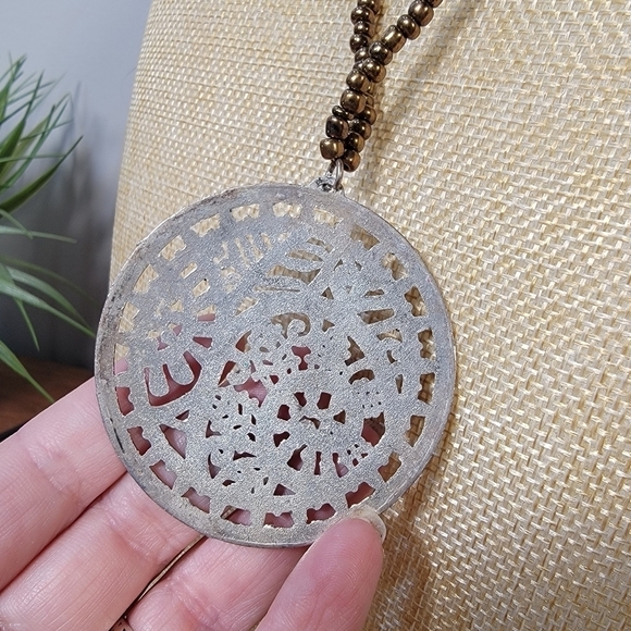 Beaded Necklace with Metal Pendant - Picture 11 of 17